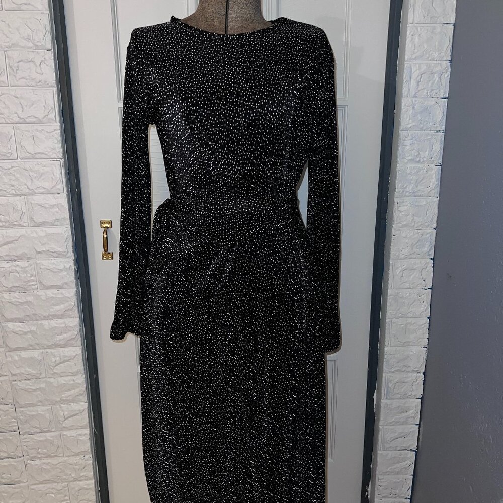 Zara Black & White Tiny Polka-Dot Dress w/ Wrap Tie